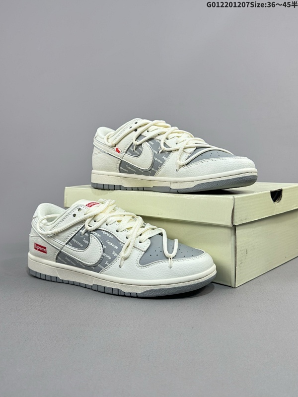 22036-45半 定制球鞋 Supreme x Nike Dunk SB Low Sup x 耐克 SB 低帮 联名米白灰解构鞋带货号JJ5688-106