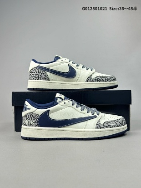 Dior x Travis Scott x Air Jordan 1 Low 迪奥 x AJ1 低帮 灰白蓝倒勾联名 AJ1 乔丹1代 aj1 乔1 低邦 灰白蓝倒勾联名货号CF3688-029