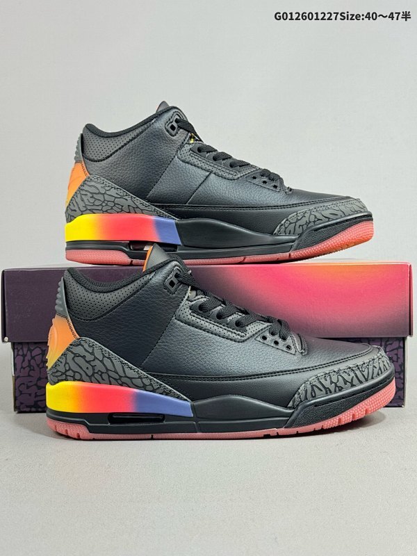 26040-47.5半    J Balvin x Air Jordan 3 Retro 联名款 渐变黑彩虹 AJ3 乔丹3代 aj3 联名渐变黑彩虹货号FN0344-001