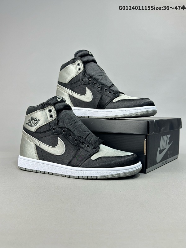 24036-47.5半 Air Jordan 1 High OG "Satin Shadow" 高帮 黑银丝绸 AJ1货号FD4810-010