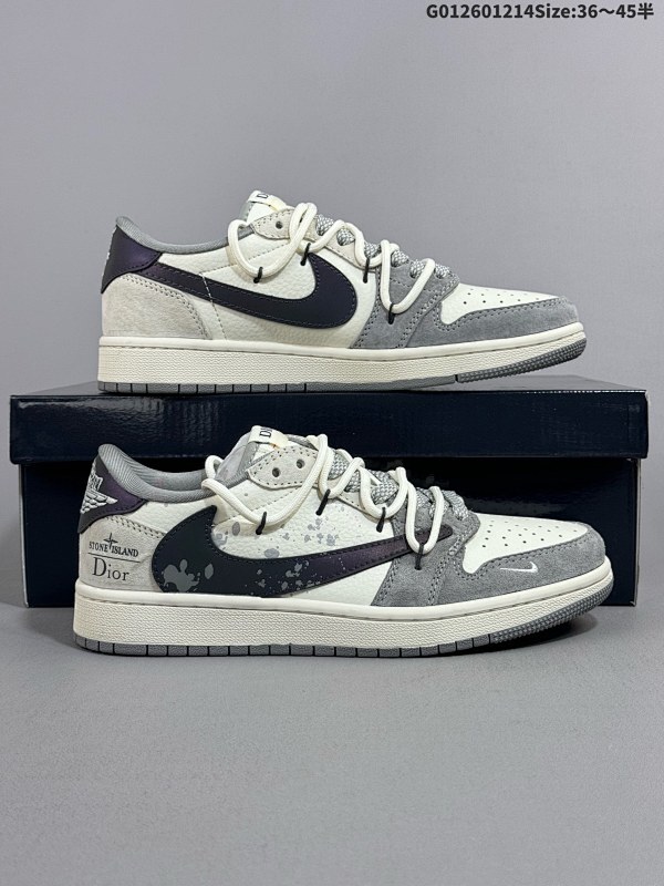 26036-45半定制球鞋 Stone Island x Dior x Travis Scott x Air Jordan 1 LowAJ1 低帮 灰白镭射货号DM9288-002
