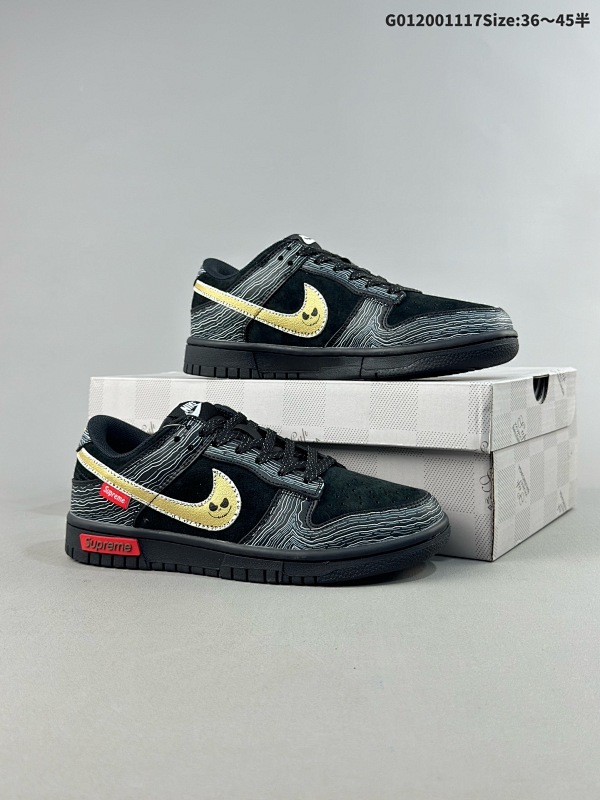 20036-45半 头层带半码定制球鞋 Supreme x Nike SB Dunk Low Sup x 耐克 SB 低帮 联名黑色 周年高端定制货号XD6188-025