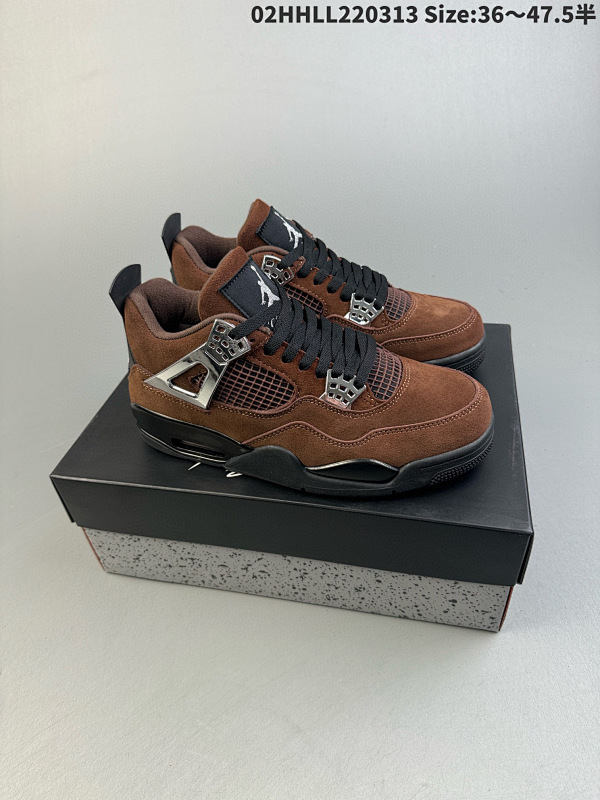 220头层带半码 Air Jordan 4 Retro 电镀银黑棕麂皮 AJ4 乔丹4代02HHLL220313 Size:3647.5半货号AQ9129-002