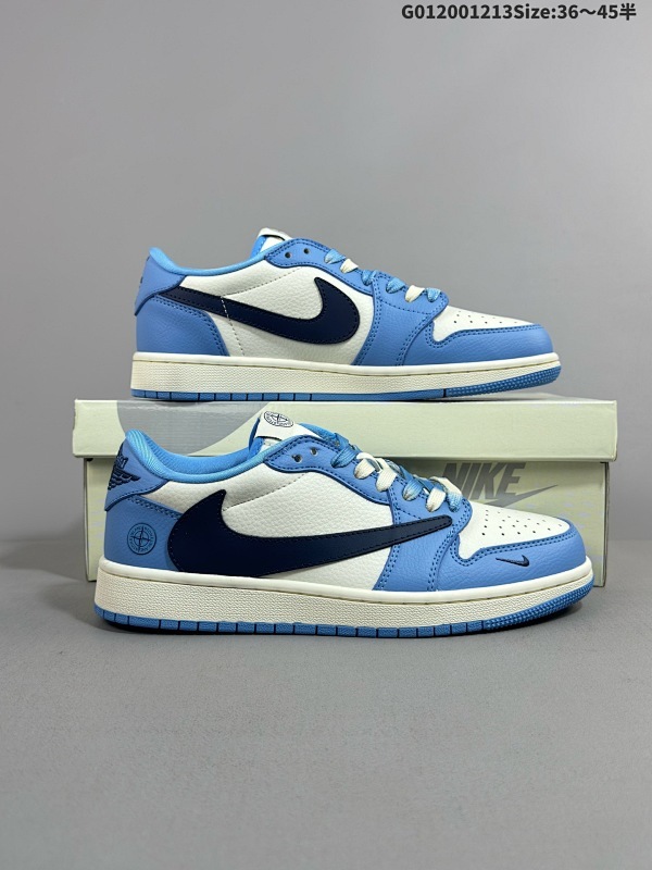 20036-45半 定制球鞋 Stone Island x Travis Scott x Air Jordan 1 Low 石头岛 x AJ1 低帮 蓝白倒勾联名货号JJ5288-009