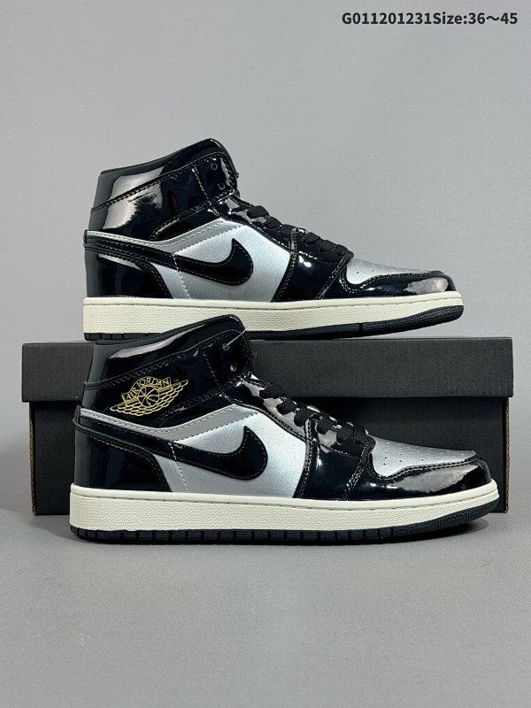 12036-45 Air Jordan 1 Mid "Black Silver" 中帮 黑白色 AJ1 乔丹1代 aj1 乔1 中邦 黑银 乔丹篮球鞋系列货号FZ39380-001