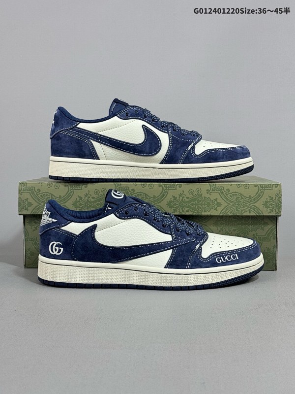 24036-45半 定制球鞋 Gucci x Travis Scott x Air Jordan 1 Low 古奇古驰 x AJ1 低帮 蓝白倒勾联名货号XS3086-006