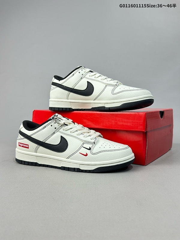 16036-46半 Supreme x Nike Dunk SB Low Sup x 耐克 SB 低帮 联名白黑 鞋身以米白色作为主色调货号XX2025-316
