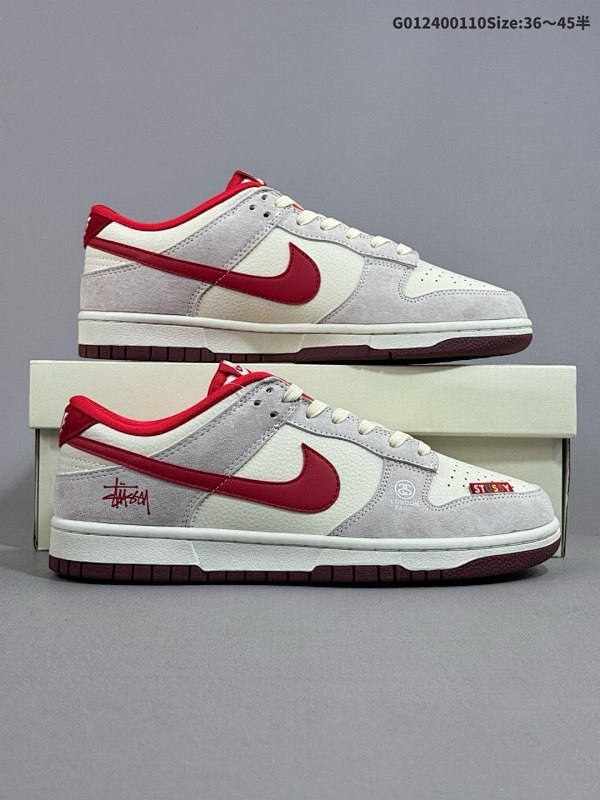 24036-45半 定制球鞋 Stussy x Nike Dunk SB Low 斯图西 x 耐克 SB 低帮 联名灰白红货号KK1333-021