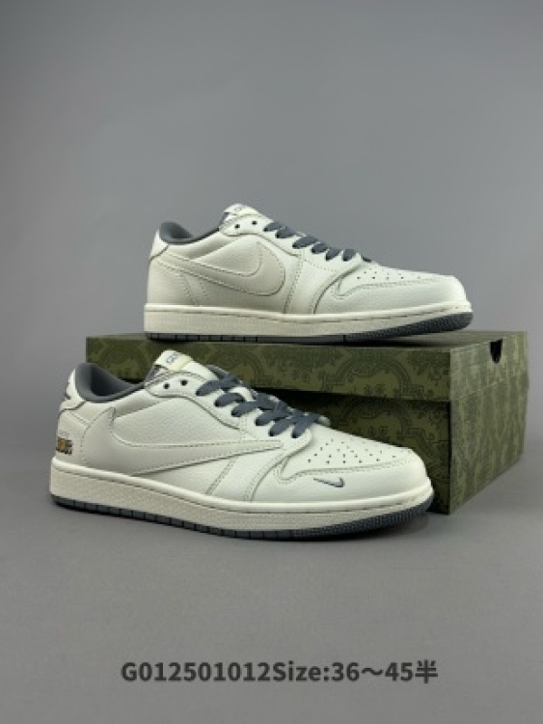 25036-45半 Gucci x Travis Scott x Air Jordan 1 Low 古奇古驰 x AJ1 低帮 米白灰倒勾联名货号DM6688-607