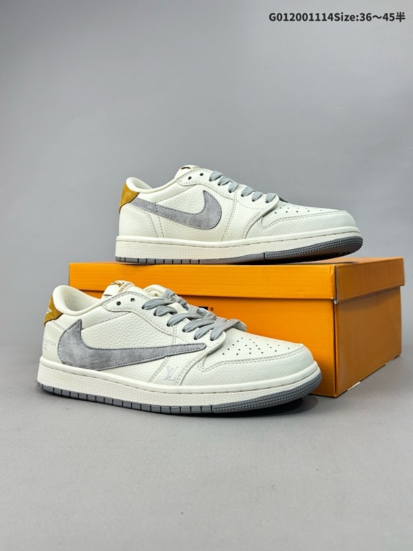 20036-45半Louis Vuitton x Travis Scott x Air Jordan 1 Low 路易威登 x AJ1 低帮 LV白灰黄倒勾联名货号LX1988-800