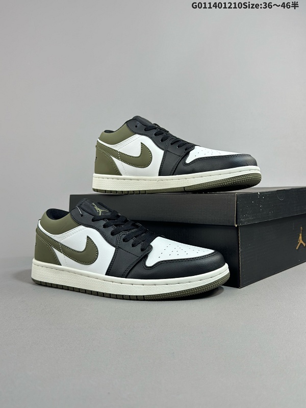 14036-46半 Air Jordan 1 Low "Medium Olive" 低帮 黑白绿 AJ1 乔丹1代 aj1 乔1 低邦 军绿 男女同款 乔丹篮球鞋系列货号553558-092