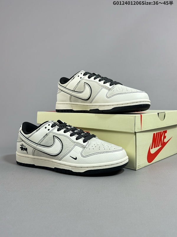 25036-45半 定制球鞋 Stussy x Nike Dunk SB Low 斯图西 x 耐克 SB 低帮 联名灰白黑 鞋身以灰色麂皮打造货号BB7518-008