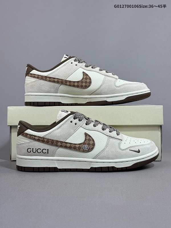 27036-45半 定制球鞋 Gucci x Nike Dunk SB Low 古驰古奇 x 耐克 SB 低帮 联名灰白棕货号DJ2024-059