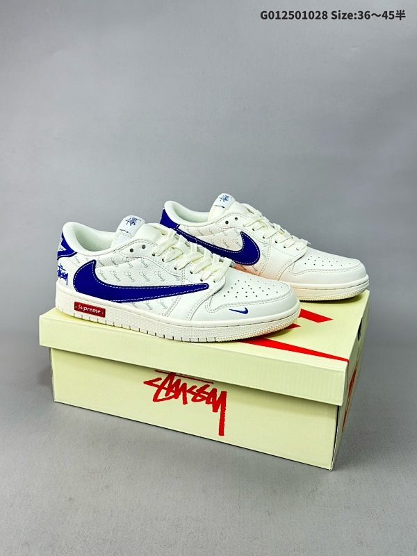 Stussy x Supreme x Travis Scott x Air Jordan 1 Low 斯图西 x Sup x AJ1 低帮 米白蓝倒勾联名货号SJ2068-117