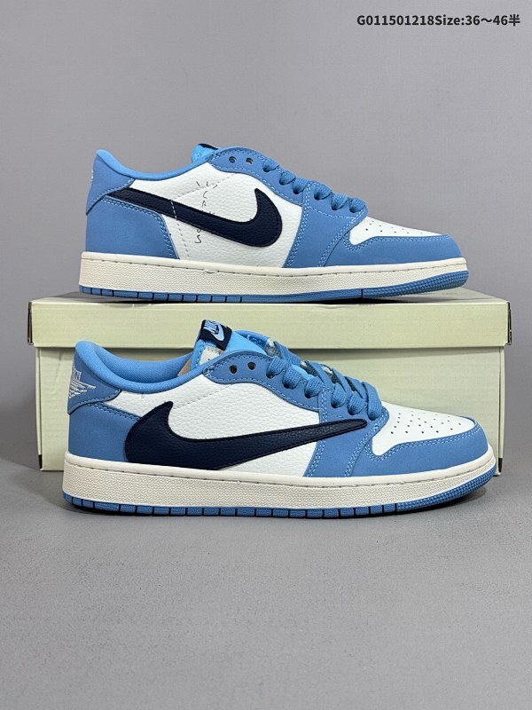 15036-46半 Travis Scott x Air Jordan 1 Low 低帮 蓝白黑倒勾联名 AJ1货号DM7866-400 货号DM7688-400