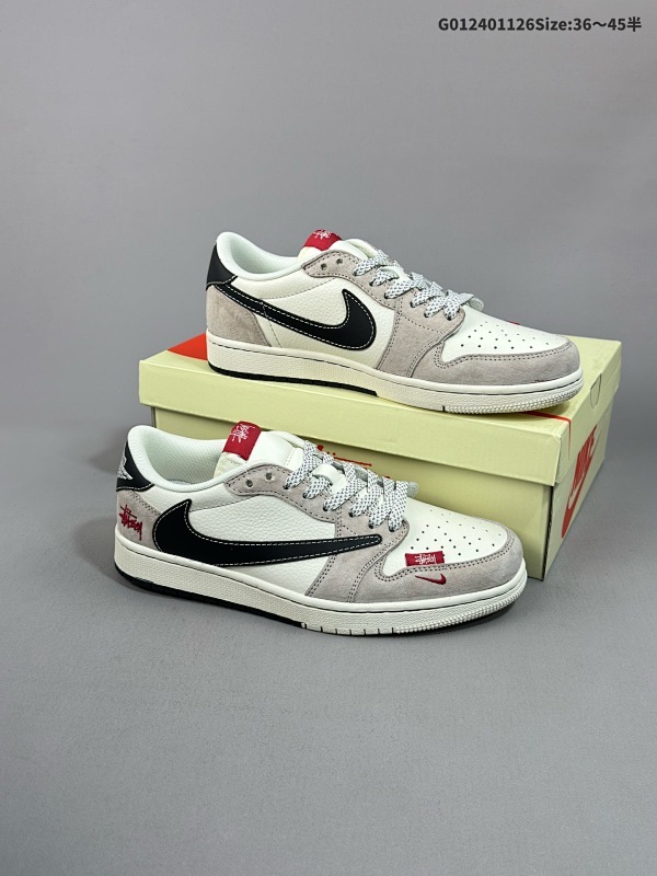 25036-45半 公司级 头层定制球鞋 Stussy x Travis Scott x Air Jordan 1 Low 斯图西 x AJ1 低帮货号SJ2068-131