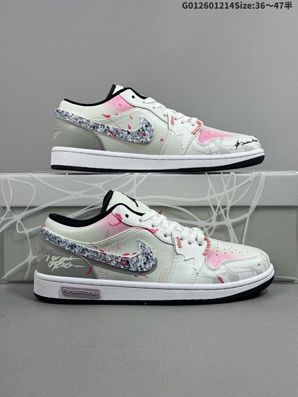 26035.5-47.5半 特殊大礼盒[定制球鞋]  Air Jordan 1 Low 低帮 烟霞缭绕粉白银男货号553558-132 女货号553560-131