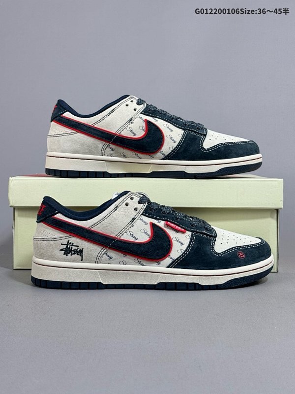 22036-45半 定制球鞋 Stussy x Supreme x Nike Dunk SB Low 斯图西 x Sup x 耐克 SB 低帮 三方联名黑白红货号DQ1098-520
