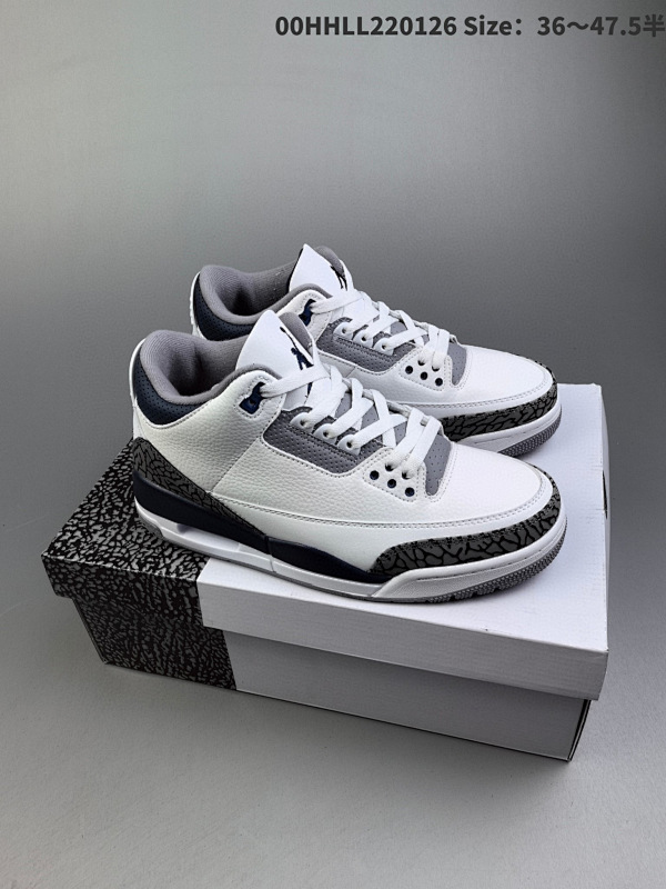 200头层带半码 Air Jordan 3 Retro "White Navy" 灰蓝水泥00HHLL220126 Size3647.5半货号CT8532-140
