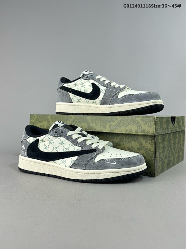 25036-45半 定制球鞋 Gucci x Travis Scott x Air Jordan 1 Low 古奇古驰 x AJ1 低帮 灰白黑倒勾联名货号SJ2068-137