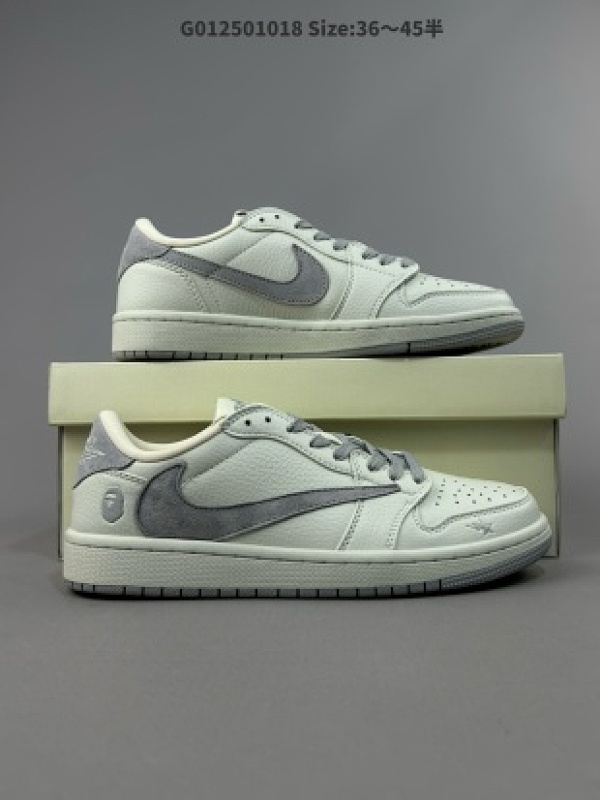 Bape x Travis Scott x Air Jordan 1 Low Bape x AJ1 低帮 米白灰倒勾联名 AJ1 乔丹1代 aj1 乔1 低邦 米白灰倒勾联名货号JH6088-701