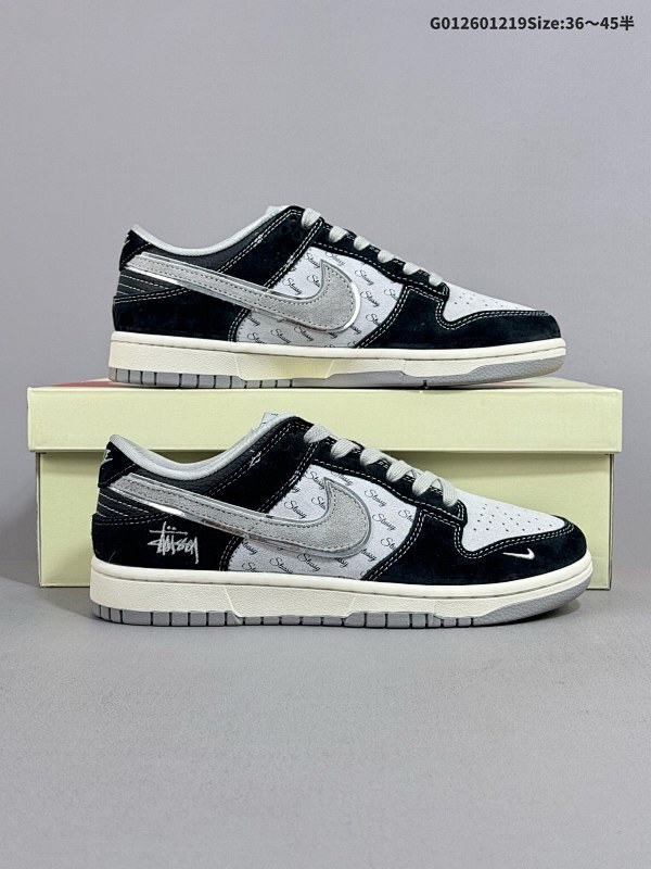 26036-45半 定制球鞋 Stussy x Nike Dunk SB Low 斯图西 x 耐克 SB 低帮 联名黑灰货号XX3168-008