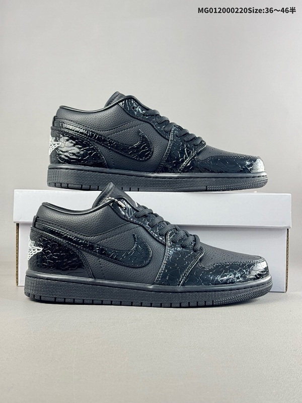 20036-46半 Air Jordan 1 Low "Black Croc" 低帮 蛇纹黑漆皮 AJ1货号HJ7743-010