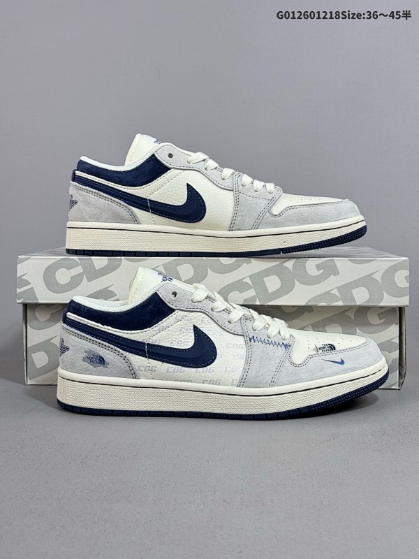 26036-45半 定制球鞋 The North FACE x Air Jordan 1 Low 北面 x AJ1 低帮 联名灰白蓝货号DM9188-010