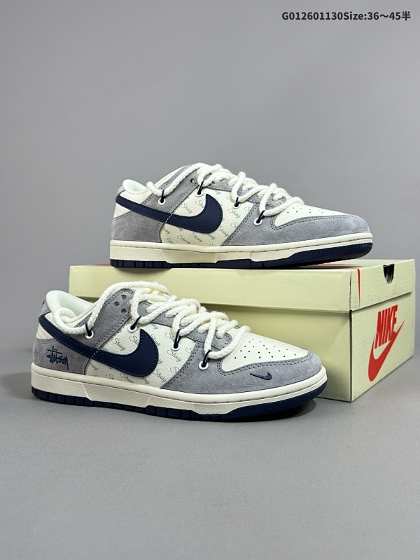 27036-45半 定制球鞋 Stussy x Nike Dunk SB Low 斯图西 x 耐克 SB 低帮 联名灰白蓝解构鞋带货号SJ2068-296