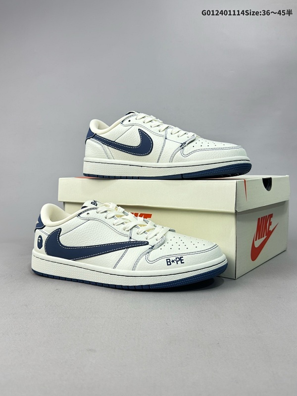 25036-45半 公司级 头层定制球鞋 Bape x Travis Scott x Air Jordan 1 Low Bape x AJ1 低帮 米藏青倒勾联名货号CH6336-008