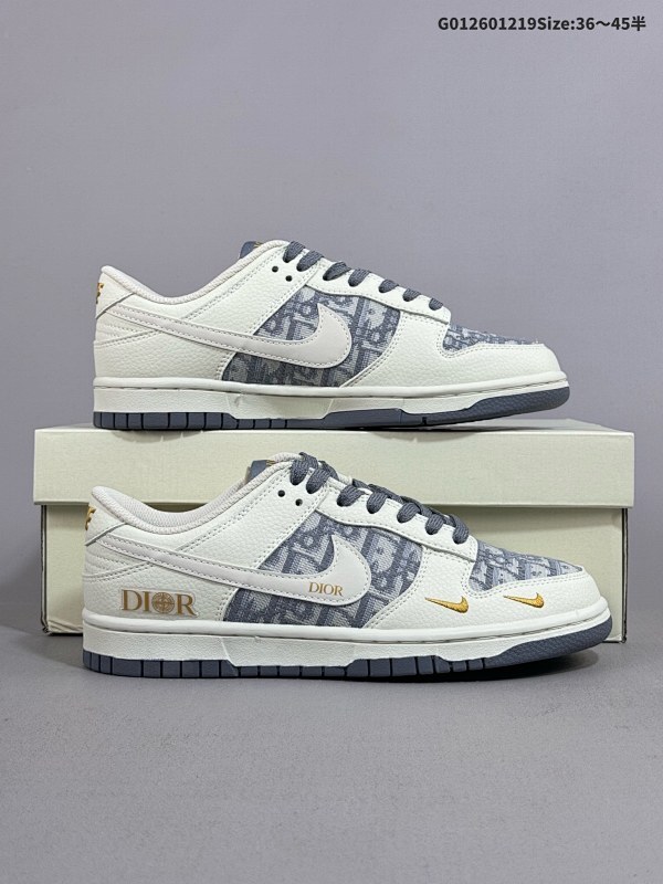26036-45半 定制球鞋 Dior x Nike Dunk SB Low 迪奥 x 耐克 SB 低帮 联名白灰金货号DJ2024-043