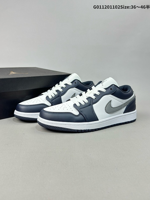 12036-46半 Air Jordan 1 Low 低帮 白藏青 AJ1 乔丹1代 aj1 乔1 低邦 灰蓝色男货号553558-141 女货号553560-141
