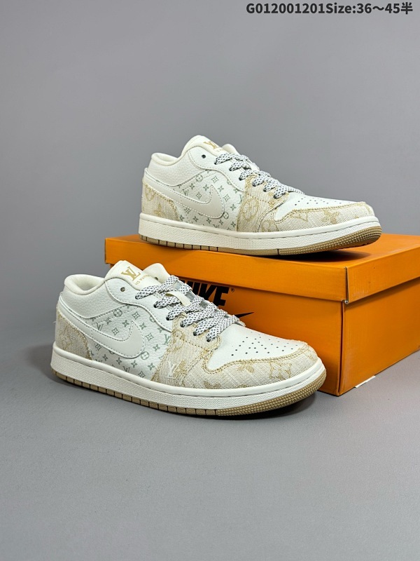 20036-45半 定制球鞋 Louis Vuitton x Air Jordan 1 Low LV x 乔丹 低帮 联名卡其牛仔货号SJ9950-002
