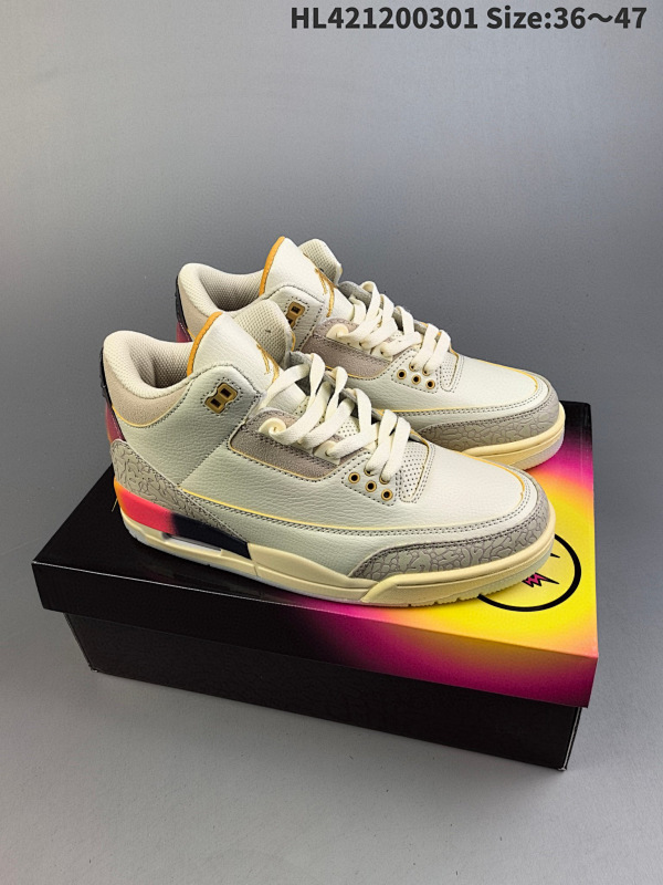 120 J Balvin x Air Jordan 3 联名款 渐变彩虹笑脸 AJ3 乔丹3代货号FN0344-901HL421200301 Size:3647