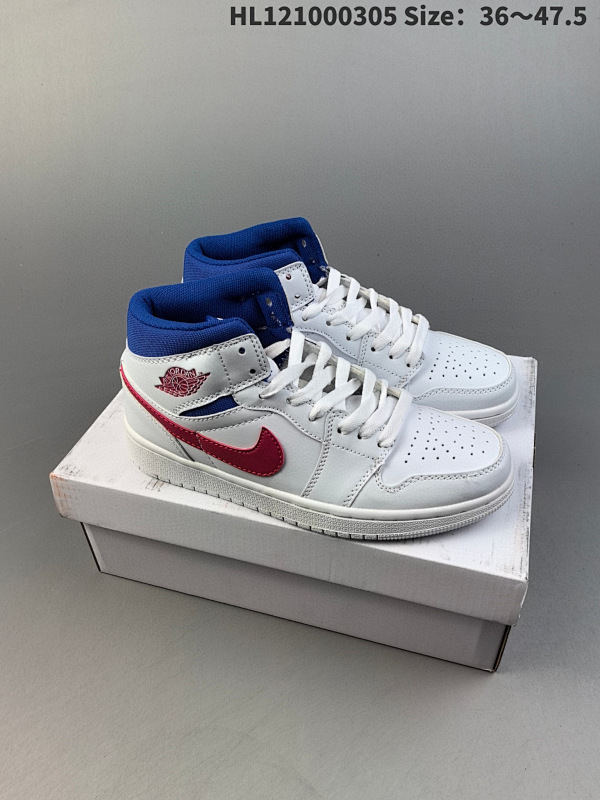 100  AJ1 乔1代中帮系列 白蓝红 Air Jordan 1 Mid 它具有白色皮革覆盖层货号BQ6472-164HL121000305 Size:3647