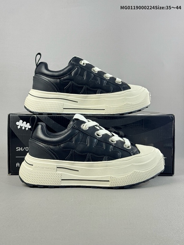 19035-44 SHOT BRAND 低帮 重奏黑梅 黑色 男女同款复古舒适皮质防滑增高低邦板鞋货号CZ-HM