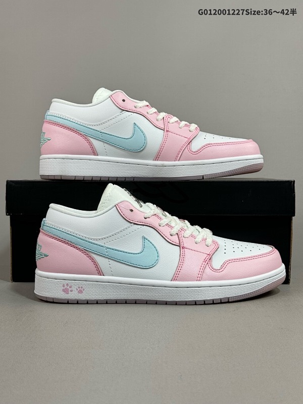 20036-42半 定制球鞋 JAir Jordan 1 Low "White Pink Foam Glacier Blue" 低帮 粉猫爪 AJ1货号HM3706-141