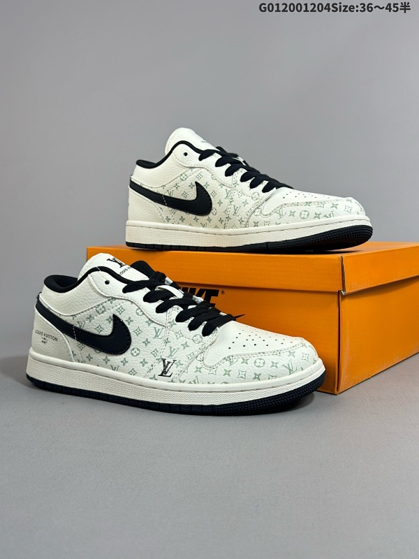 20036-45半 定制球鞋 Louis Vuitton x Air Jordan 1 Low 路易威登 x 乔丹 低帮 LV联名白黑印花货号SJ9950-005