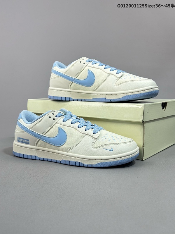 20036-45半 头层带半码定制球鞋 Supreme x Nike Dunk SB Low Supreme x 耐克 SB 低帮 联名白蓝帆布货号BB6698-513