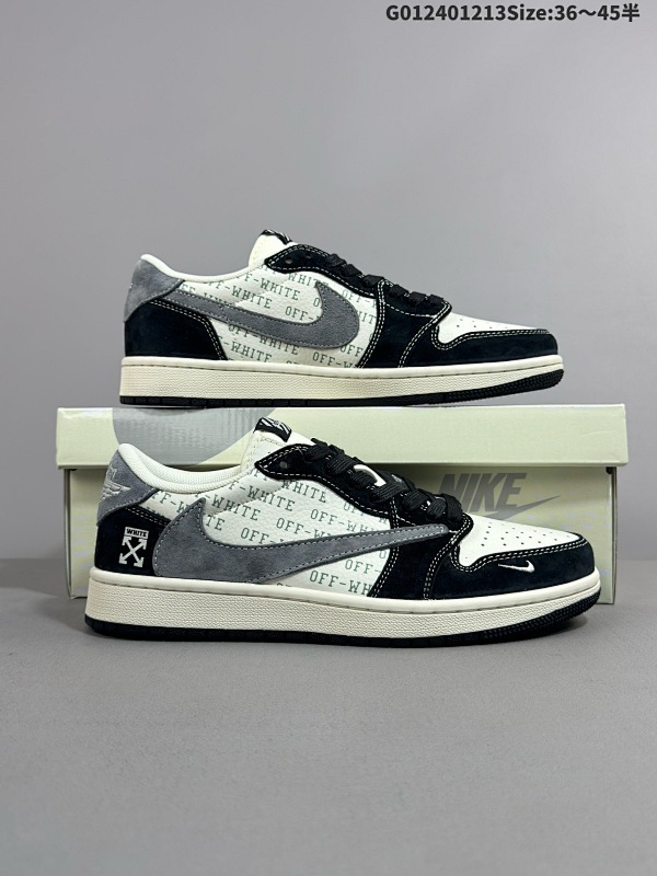 24036-45半 定制球鞋 Off White x Travis Scott x Air Jordan 1 Low OW x AJ1 低帮 黑白灰倒勾联名货号SJ2068-108