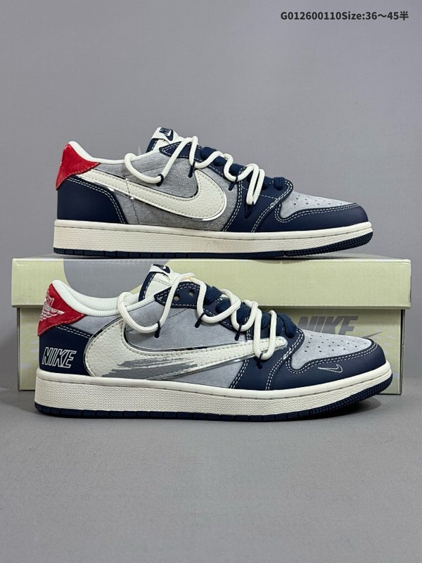26036-45半 定制球鞋 Nike x Travis Scott x Air Jordan 1 Low 耐克 x AJ1 低帮 蓝灰红倒勾货号XS3186-203