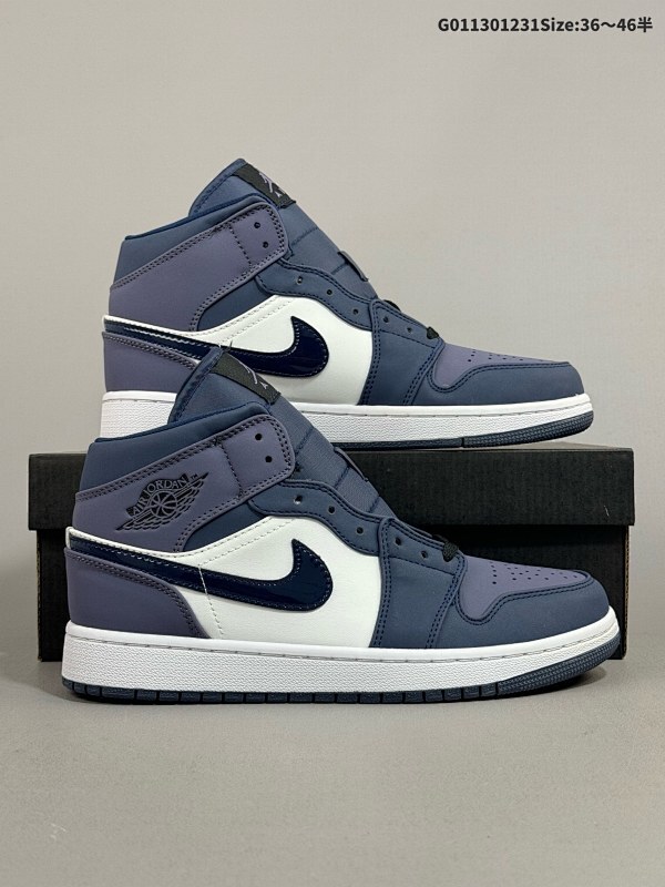13036-46半 Air Jordan 1 Mid "Sanded Purple乔1 中邦 黑紫脚趾 男货号554724-445 女货号554725-445