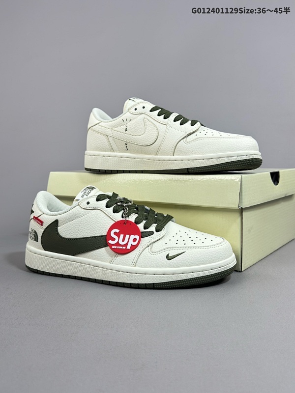 25036-45半 公司级 头层定制球鞋北面 x Sup x AJ1 低帮 米白绿倒勾联名 AJ1货号DIY1688-006