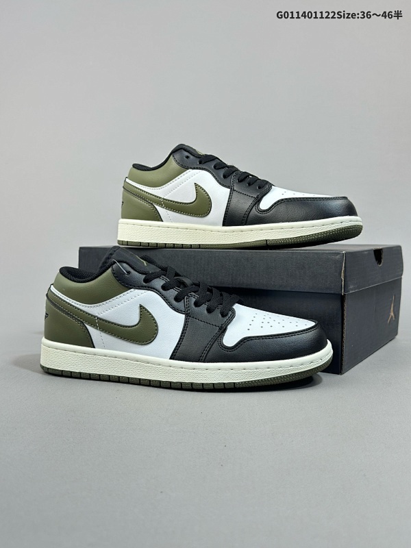 14036-46半 Air Jordan 1 Low "Medium Olive" 低帮 黑白绿 AJ1 乔丹1代 aj1 乔1 低邦 军绿 男女同款 乔丹篮球鞋系列货号553558-092