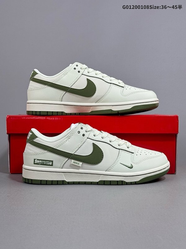 20036-45半 定制球鞋 Supreme x Nike Dunk SB Low Sup x 耐克 SB 低帮 联名米白绿货号DQ1098-393