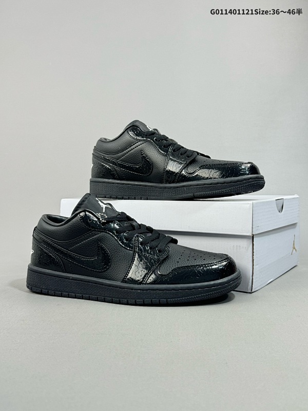 14036-46半 Air Jordan 1 Low "Black Croc" 低帮 蛇纹黑漆皮 AJ1 乔丹1代 aj1 乔1 低邦 漆皮黑武士 乔丹篮球鞋系列货号HJ7743-010