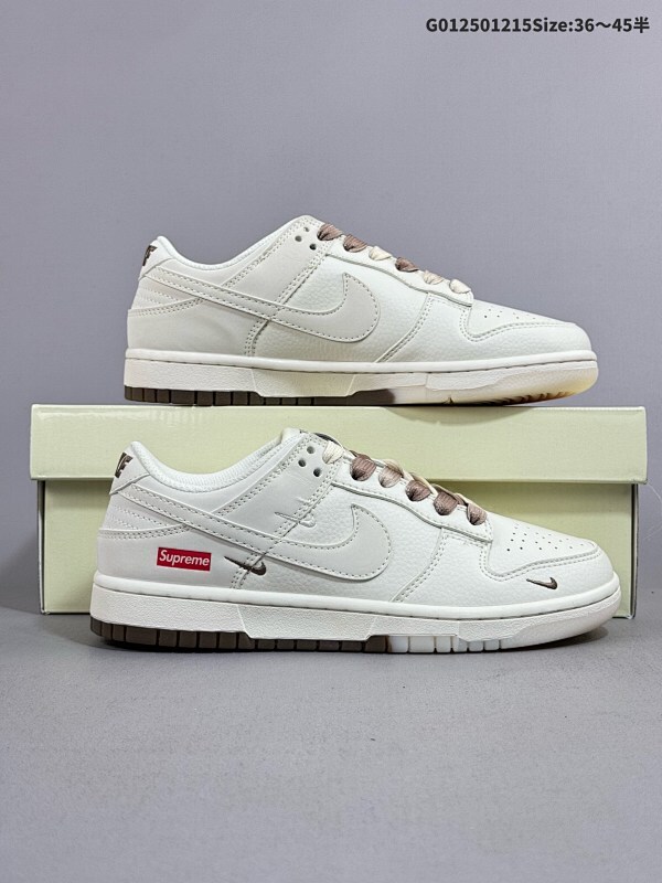 25036-45半 定制球鞋 Supreme x Nike Dunk SB Low Sup x 耐克 SB 低帮 联名米白棕三勾货号BB8675-113