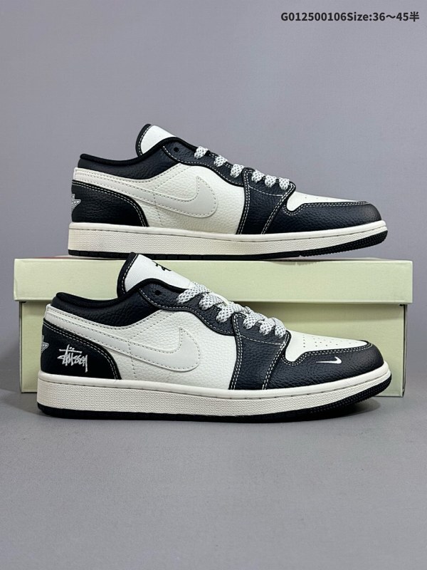 25036-45半 定制球鞋 Stussy x Air Jordan 1 Low 斯图西 x AJ1 低帮 联名黑白货号XX3318-507