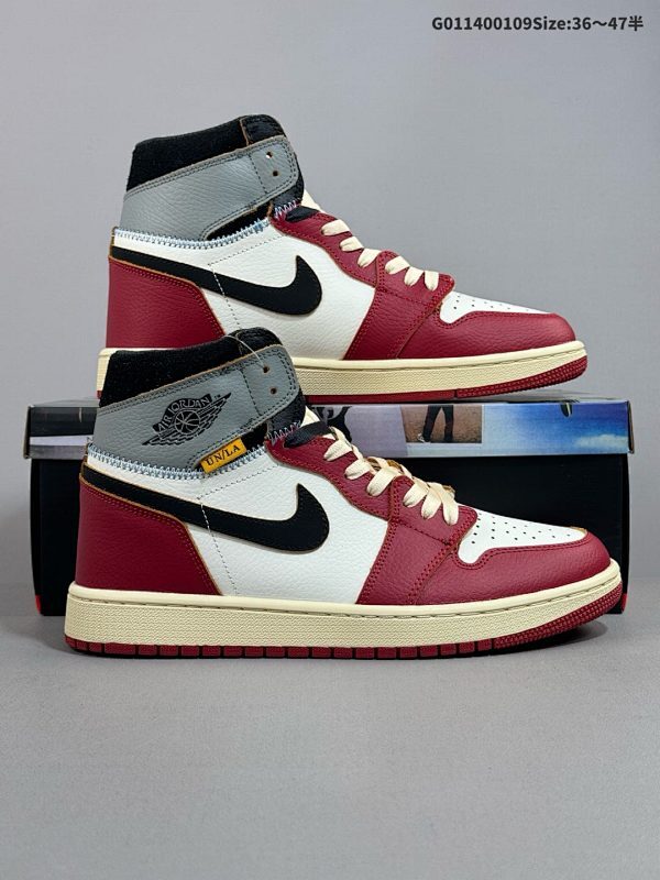 14036-47.5半 Union LA x Air Jordan 1 Retro High OG 高帮 白红灰拼接 AJ1货号HV8563-600