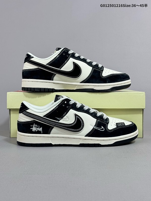 25036-45半 定制球鞋 Stussy x Gucci x Nike Dunk SB Low 斯图西 x 古驰古奇 x 耐克 SB 低帮 三方联名黑白货号FC1688-196